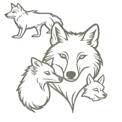 wolf, fox, & baby chick tattoo design idea