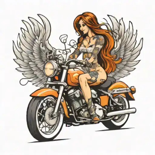 nude lady on harley davidson motorcycle tattoo design idea
