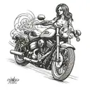 nude lady on harley davidson motorcycle tattoo design idea