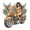 nude lady on harley davidson motorcycle tattoo design idea