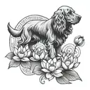 Cocker dog and lotus flower tattoo design idea