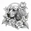 Cocker dog and lotus flower tattoo design idea