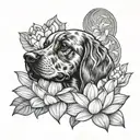 Cocker dog and lotus flower tattoo design idea