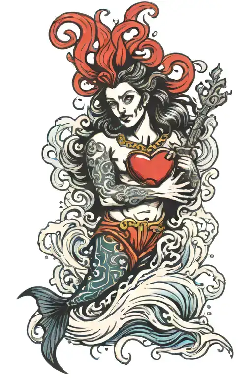 sacred heart triton waves tattoo design idea