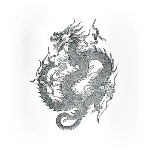 Dragon and fudog tattoo design idea