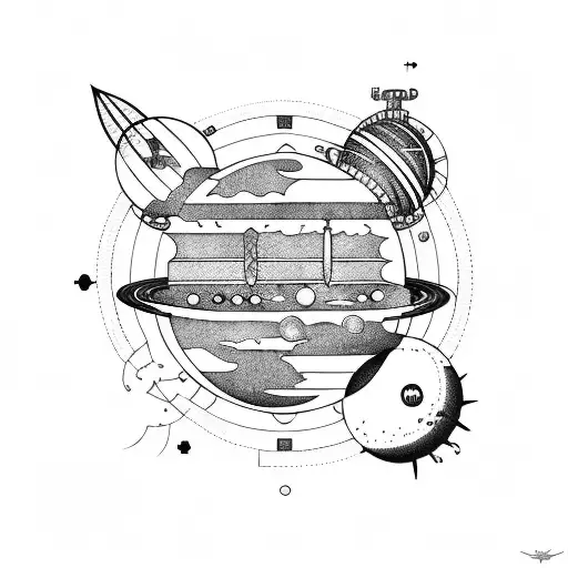 steampunk solar system with Dachshunds  tattoo design idea
