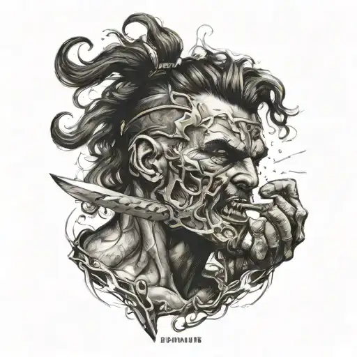 Samson fighting with a jawbone tattoo design idea