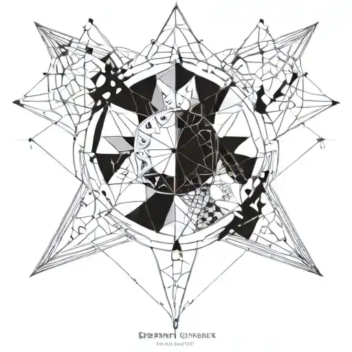 An intricate geometric pattern incorporating elements of astrology, representing the balance between logic and intuition tattoo design idea