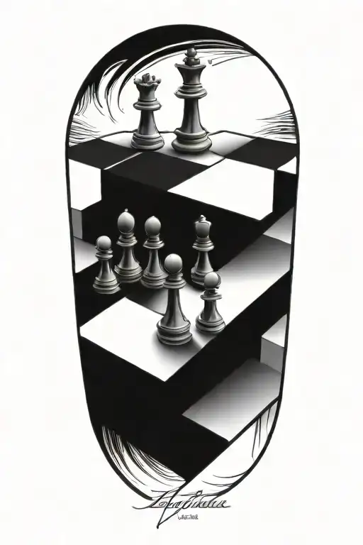 A tattoo design of a chessboard with pieces strategically placed, symbolizing the client's analytical mindset and love for strategy games tattoo design idea