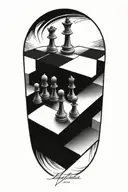 A tattoo design of a chessboard with pieces strategically placed, symbolizing the client's analytical mindset and love for strategy games tattoo design idea