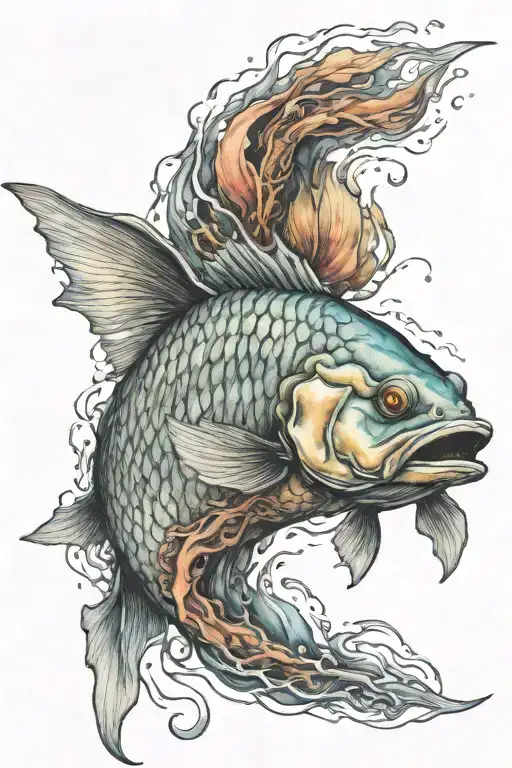 dead fish swimming   tattoo design idea