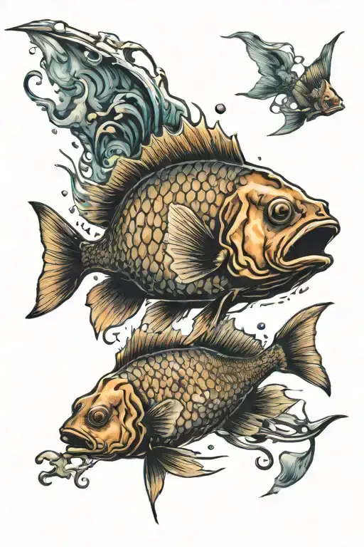 dead fish swimming tattoo design idea