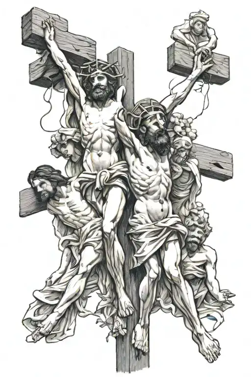 crucifixion of jesus with two thieves   tattoo design idea