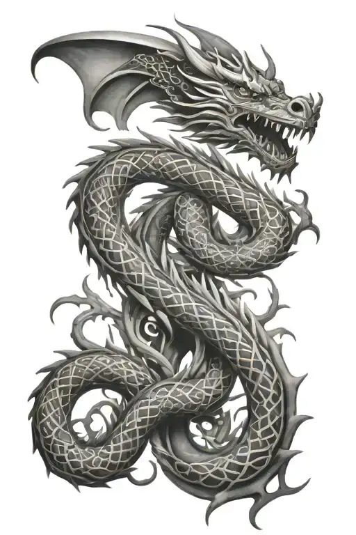 dragon emerging form DNA double helix tattoo design idea