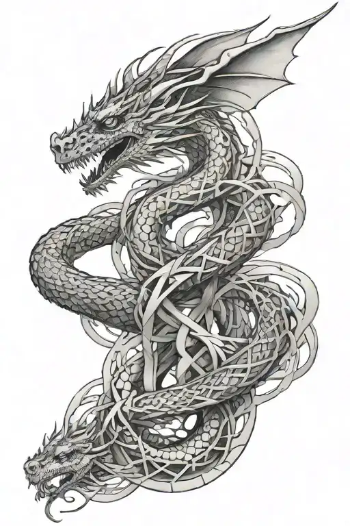 dragon and DNA double helix intertwined tattoo design idea