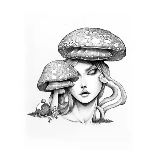 sexy mushroom lady tattoo design idea