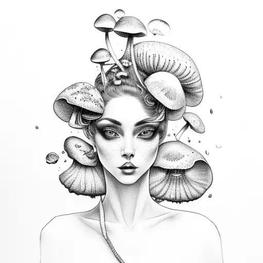 sexy mushroom head lady full body  tattoo design idea
