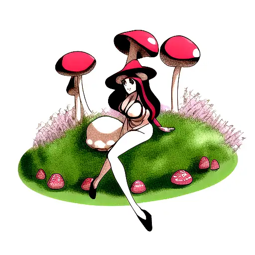 sexy mushroom lady full body  tattoo design idea