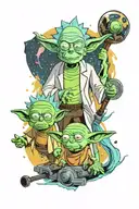 Rick and Morty, Yoda with Bonk, Space in Color tattoo design idea