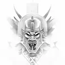 Half oni half aztec warrior  tattoo design idea