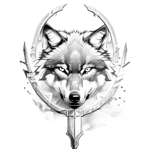 Wolf and sword tattoo design idea