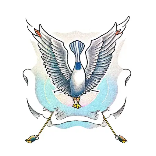 A flying goose outline with the words "Soft Animal" in cursive letters inside the outline tattoo design idea