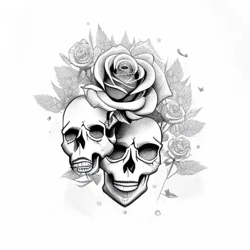skull, rose and weed tattoo design idea