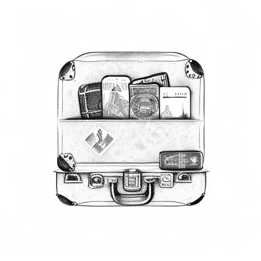 A vintage suitcase with passport stamps from different countries tattoo design idea
