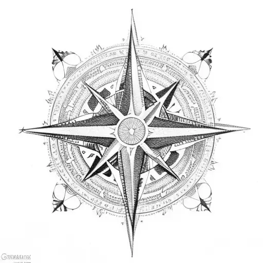 A compass rose with intricate floral patterns inside tattoo design idea