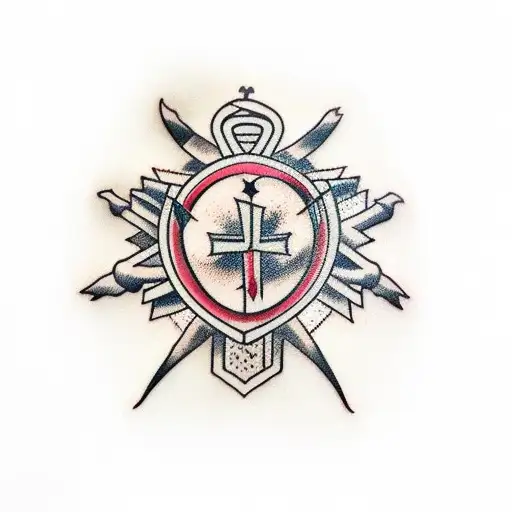 nail cross with crown of thorns & broken bleeding heart tattoo design idea