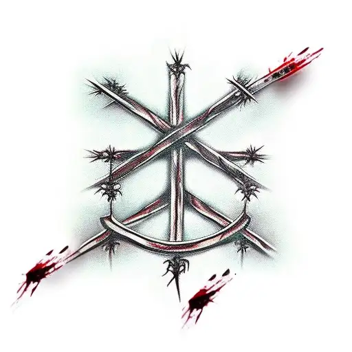 nail cross with crown of thorns & broken bleeding heart tattoo design idea