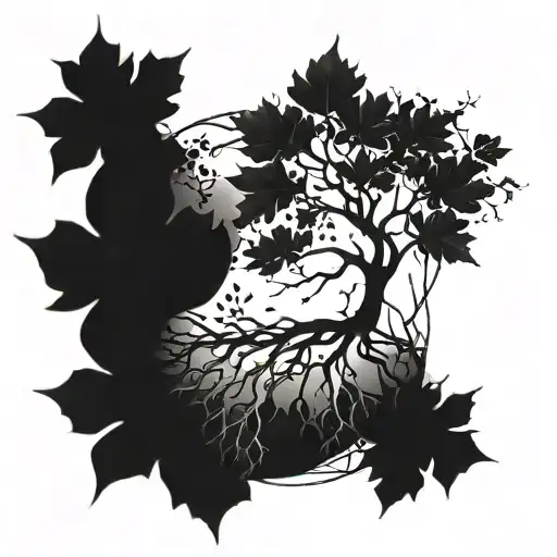 roots and leaves falling from the top tattoo design idea