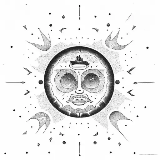 upper halt of a sun and the under half is a writing who says solecito in chicano style tattoo design idea