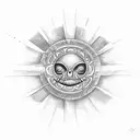 half sun and half writing with"solecito" in mexican style tattoo design idea