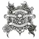 Textual prhase in latin "non sine periculo" with any surralist concept of risks and decitions in life tattoo design idea