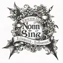 Textual prhase in latin "non sine periculo" with any surralist concept of risks and decitions in life tattoo design idea