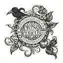 Textual prhase in latin "non sine periculo" with any surralist concept of risks and decitions in life tattoo design idea