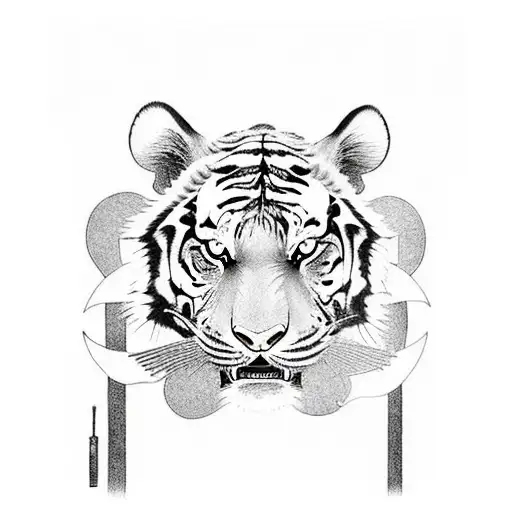 Tiger fighting against ancient dragon tattoo design idea