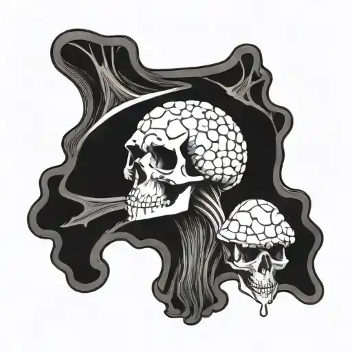 Psychedelic mushroom merging with a skull tattoo design idea