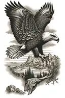 realistic landscape with eagle tattoo design idea