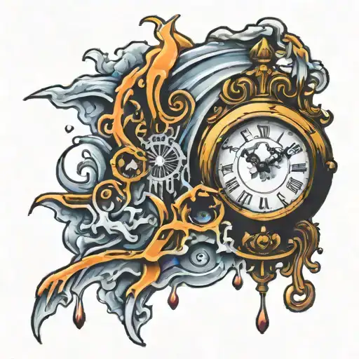 melting clock tattoo design idea