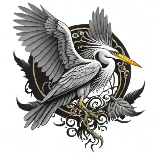 heron with open wings tattoo design idea