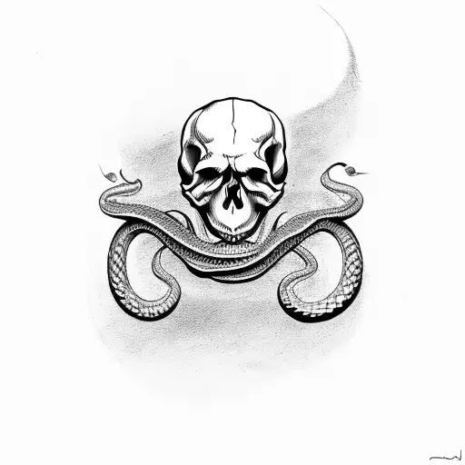 skull with snake through the eye of skull tattoo design idea