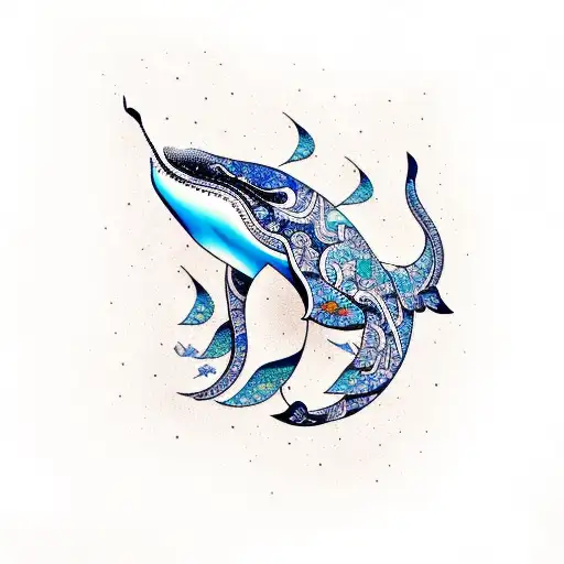 whale blended with persian art and culture tattoo design idea