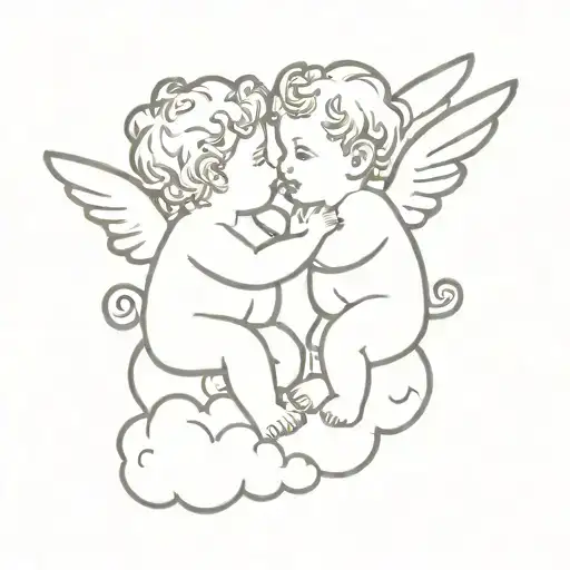 two cherubs leaning into cloud  tattoo design idea