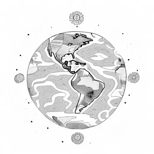 earth continents with flowers in the background   tattoo design idea