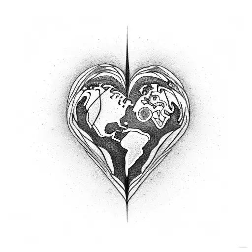 earth continents with flowers in the background , human heart and brain  tattoo design idea