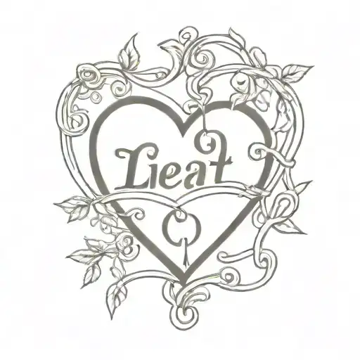 heart with vines wrapped name Lisa inside heart shaped lock tattoo design idea