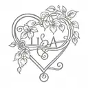 heart with vines wrapped name Lisa inside heart shaped lock tattoo design idea