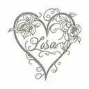 heart with vines wrapped name Lisa inside heart shaped lock tattoo design idea